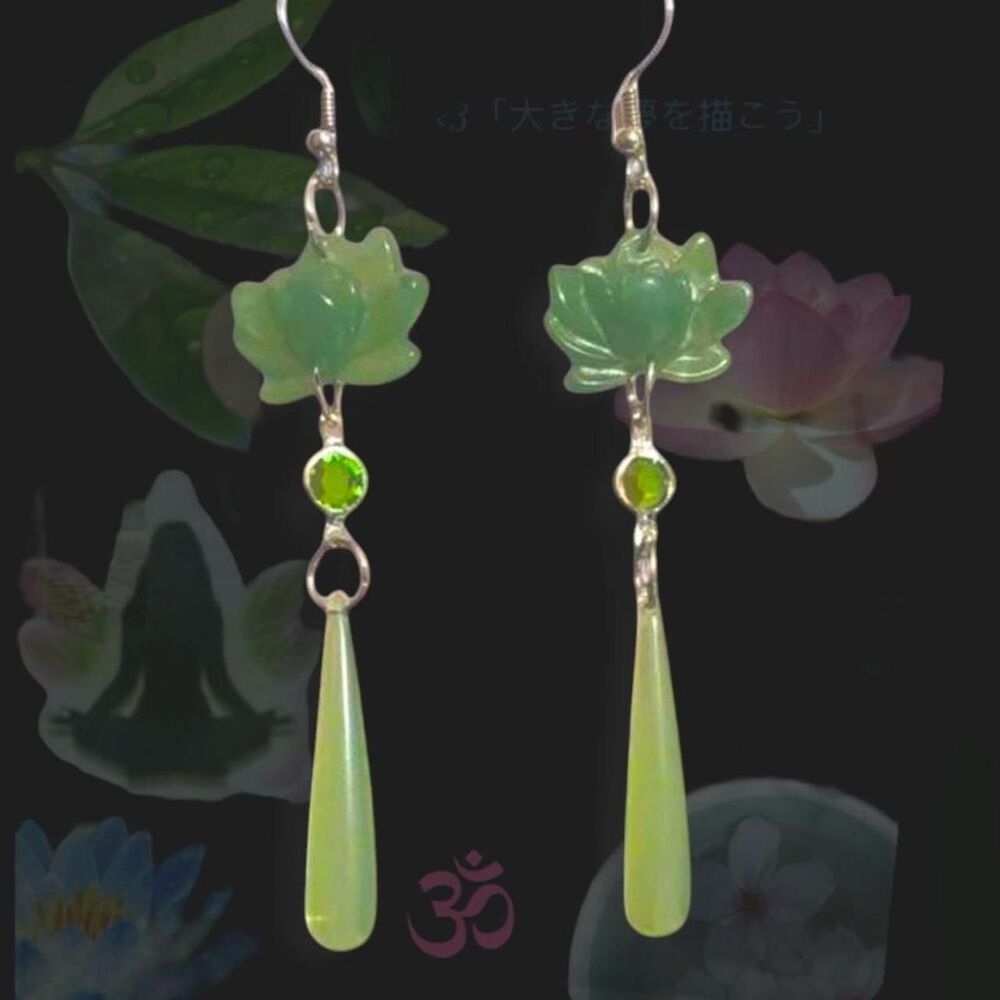 zen lotus jade colored earrings
